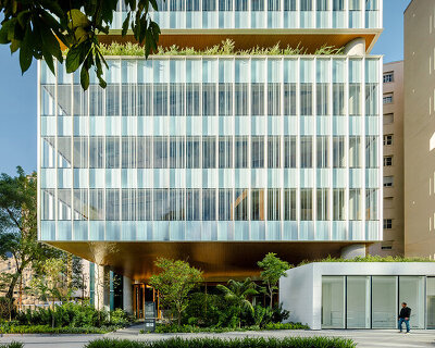 garden divides perkins&will’s são paulo office tower into two stacked volumes