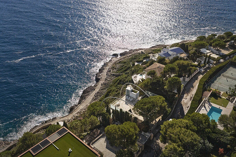 Aerial view of La Voile beside the rocky coastline of Saint-Jean-Cap-Ferrat