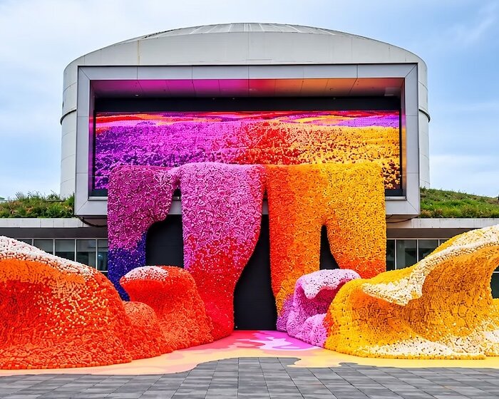 380,000 LEGO flowers transform shanghai's concrete oil tank into botanical landscape