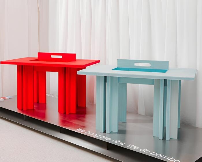 stained bamboo and concealed storage shape MK designers’ handle table