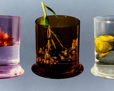 borosilicate drinking glass creates optical illusion of liquid melting into table