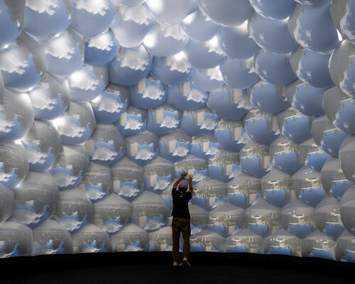 inflatable pavilion by pneuhaus mimics dragonfly’s vision through 221 camera obscuras
