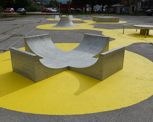 concrete letterforms become sculptural skatepark by XPOME in bulgaria